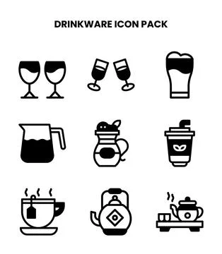 Drinkware DuoTone Set Icons Pack Stock-Illustration