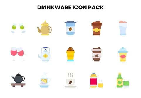 Drinkware Flat Design Icons Pack Stock Illustration