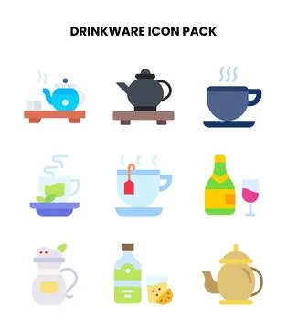 Drinkware Flat Icons Pack Stock Illustration