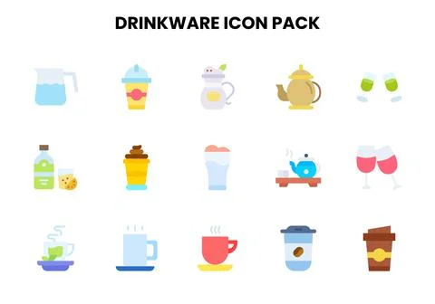 Drinkware Flat Scalable Icons Pack Stock Illustration