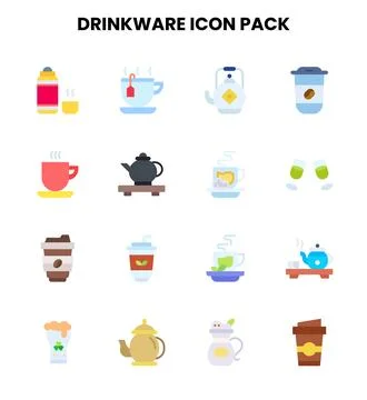 Drinkware Flat Vector Icons Pack Stock Illustration