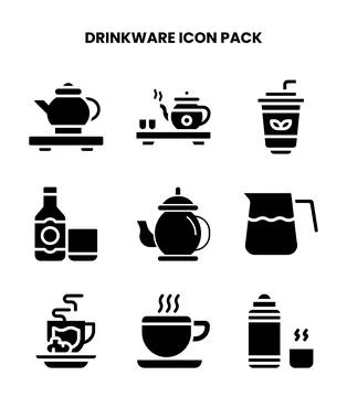 Drinkware Glyph Bundle Icons Pack Illustration
