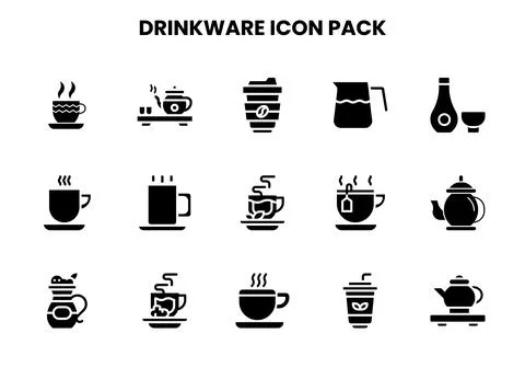 Drinkware Glyph Graphics Icons Pack Illustrazione stock