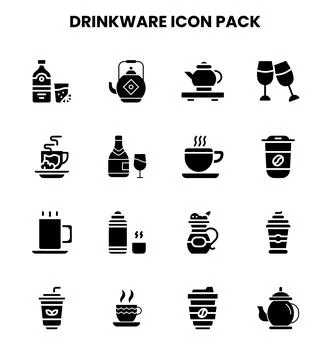 Drinkware Glyph Scalable Icons Pack Stock Illustration