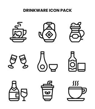 Drinkware Line Set Icons Pack Stock Illustration