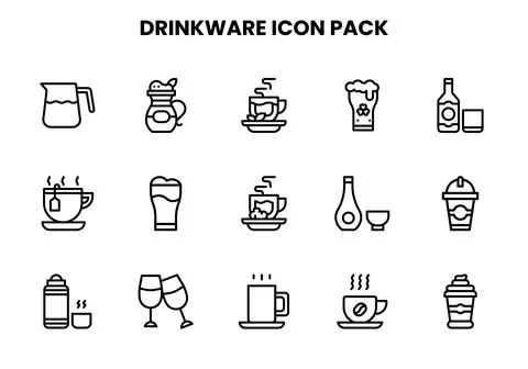 Drinkware Line Vector Icons Pack Stock Illustration