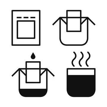Drip bag coffee brewing instruction icons set Stock Illustration