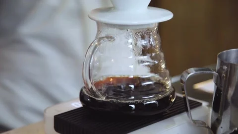 Drip brewing, filtered coffee, or pour-over is a method which involves pouring Stock Footage 162343081