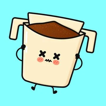 Drip coffee bag character feeling tired and needing coffee Stock Illustration