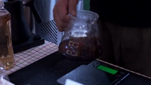 Drip Coffee Brewing. Coffee Pot. Close-Up.Holds In Hand A Glass Coffeepot Stock Footage 244609392