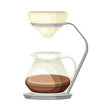 Drip Coffee Brewing with Glass Container and Filter Seeping Water Vector Illustrazione stock