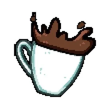 Drip coffee cup splash pixel art vector illustration Illustrazione stock