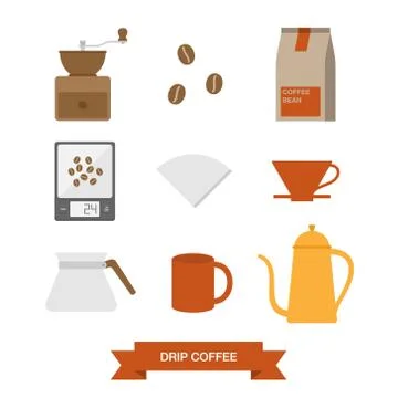 Drip coffee icon set Stock Illustration