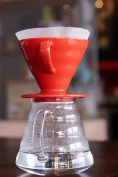 Drip Coffee with red cup. Foto stock