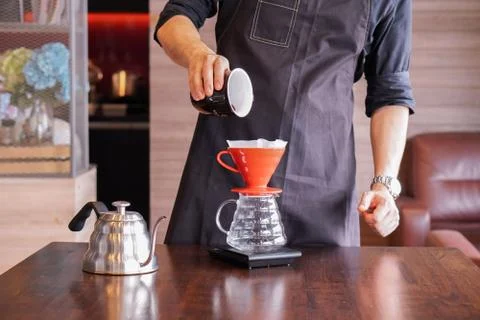 Drip Coffee with red cup. Stock Photos