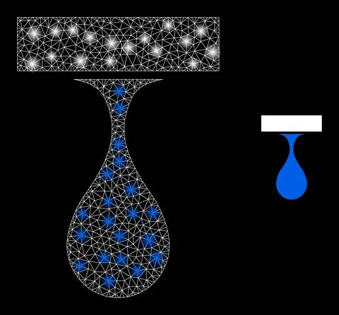 Drip Drop Icon - Wireframe Mesh with Lightspots Stock Illustration