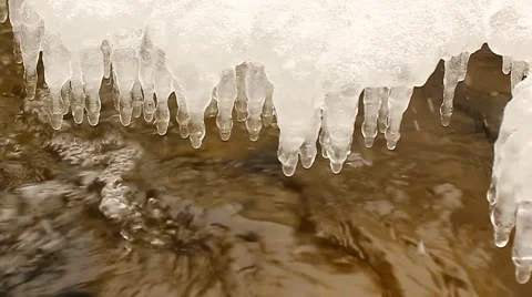 Drip icicles on river Stock Footage 40645485