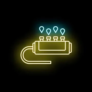 Drip irrigation system neon line icon water drops Stock Illustration