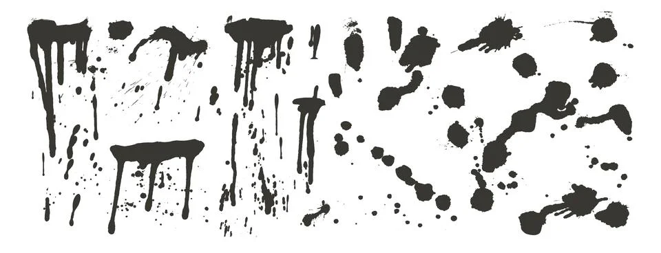 Dripping black paint liquid. Vector ink spray splashes and splatter. Grunge Ilustración de archivo