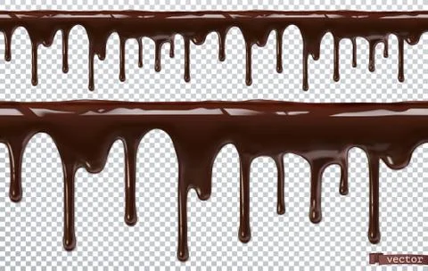 Dripping chocolate. Melt drip. 3d realistic vector, seamless pattern Stock Illustration