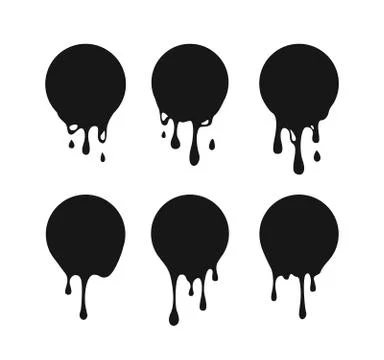 Dripping circle paint. Drip drops, round spots, splash shapes, ink paint Stock Illustration