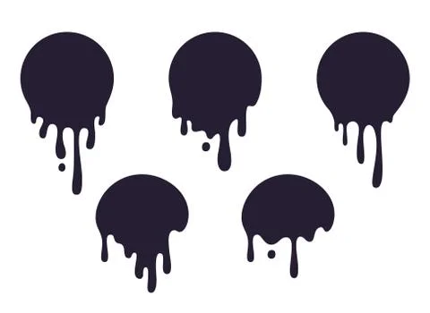 Dripping circle paint. Round liquid blob drops, ink graffiti splash shape Stock Illustration