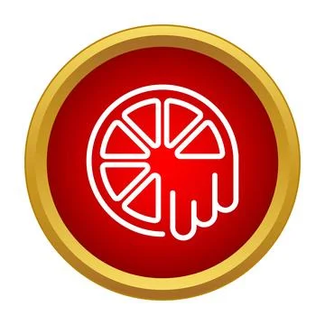 Dripping citrus fruit slice icon on red button Stock Illustration