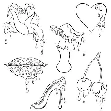 Dripping different objects with drops of paint Stock Illustration
