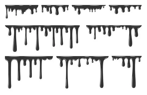 Dripping frame melty liquid drop current black set Stock Illustration