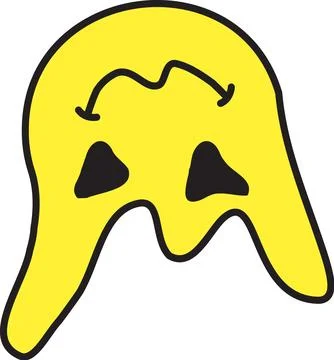 Dripping ghost-like yellow smiley with distorted expression Stock Illustration