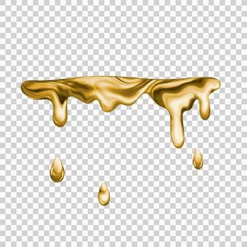 Dripping gold is flowing in abstract render with melting ribbon, droplets on Illustrazione stock