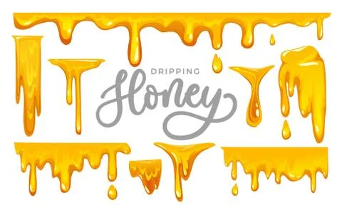 Dripping honey set on white background Stock Illustration