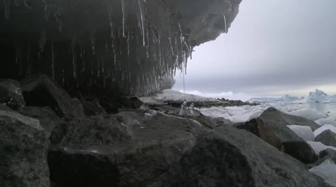 Dripping icicles, Antarctica Stock Footage 34312560