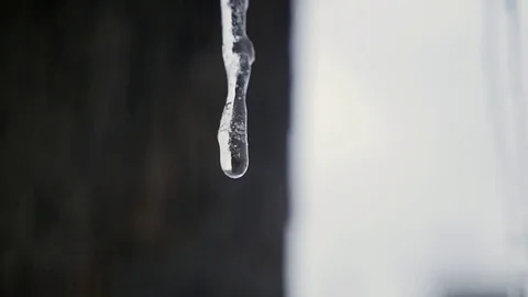 Dripping icicles, melting Icicles, Icicle hanging from roof, spring drops Video stock 85183249
