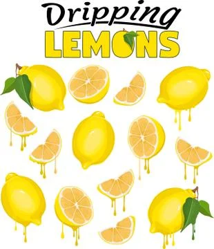 Dripping Lemons Vector Set Stock Illustration
