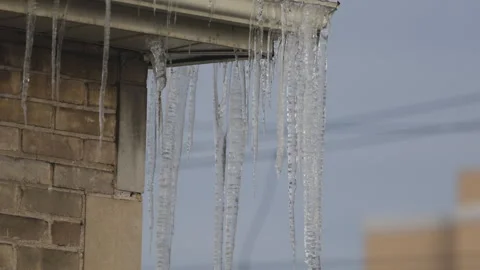 Dripping melting icicles close up. Stock Footage 302682047