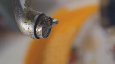 Dripping old, rusty kitchen faucet. water dripping from a tap close up. Stock Footage 158533872