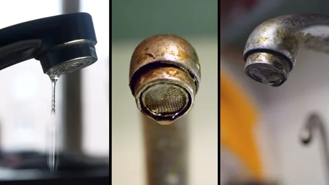 Dripping old, rusty kitchen faucet. water dripping from the tap close-up Stock Footage 165928825