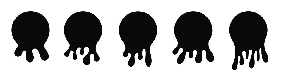 Dripping paint icon set. Current liquid. Paint flows. Melted circle logo Stock Illustration