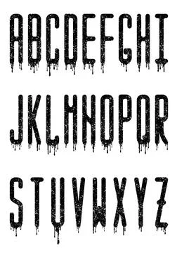 Dripping paint or blood condensing in grunge style, narrow alphabet with spla Stock Illustration