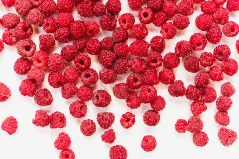 Dripping raspberry on white background. Stock Photos