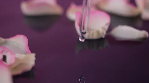 Dripping rose extract from a pipette captured in slow motion. A sustainable.. Stock-Footage 297547729