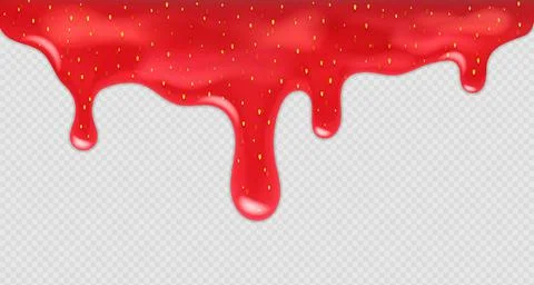 Dripping strawberry jam. Realistic vector illustration of leaking sweet red Stock Illustration