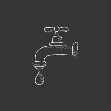 Dripping tap with drop. Drawn in chalk icon Stock Illustration