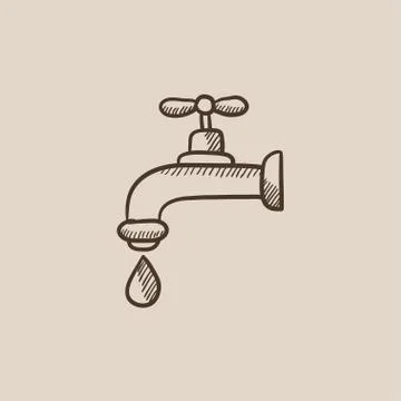Dripping tap with drop sketch icon Stock Illustration