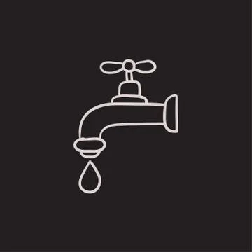 Dripping tap with drop sketch icon Stock Illustration