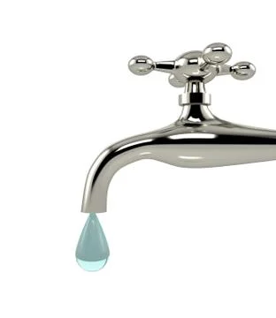 Dripping tap with drop on white background Stock Illustration