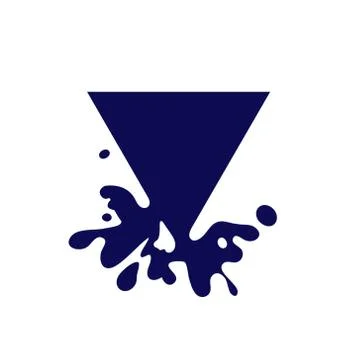 Dripping triangle dark blue icon. Liquid paint flows. Melted logo. Stock Illustration