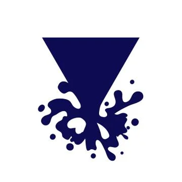 Dripping triangle dark blue icon. Liquid paint flows. Melted logo. Stock Illustration