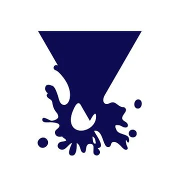 Dripping triangle dark blue icon. Liquid paint flows. Melted logo. Stock Illustration